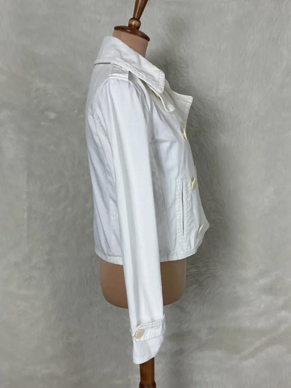 Vintage Y2K 00s Ralph Lauren Rugby White Double Breasted Cropped Jean Jacket S - Picture 6 of 10